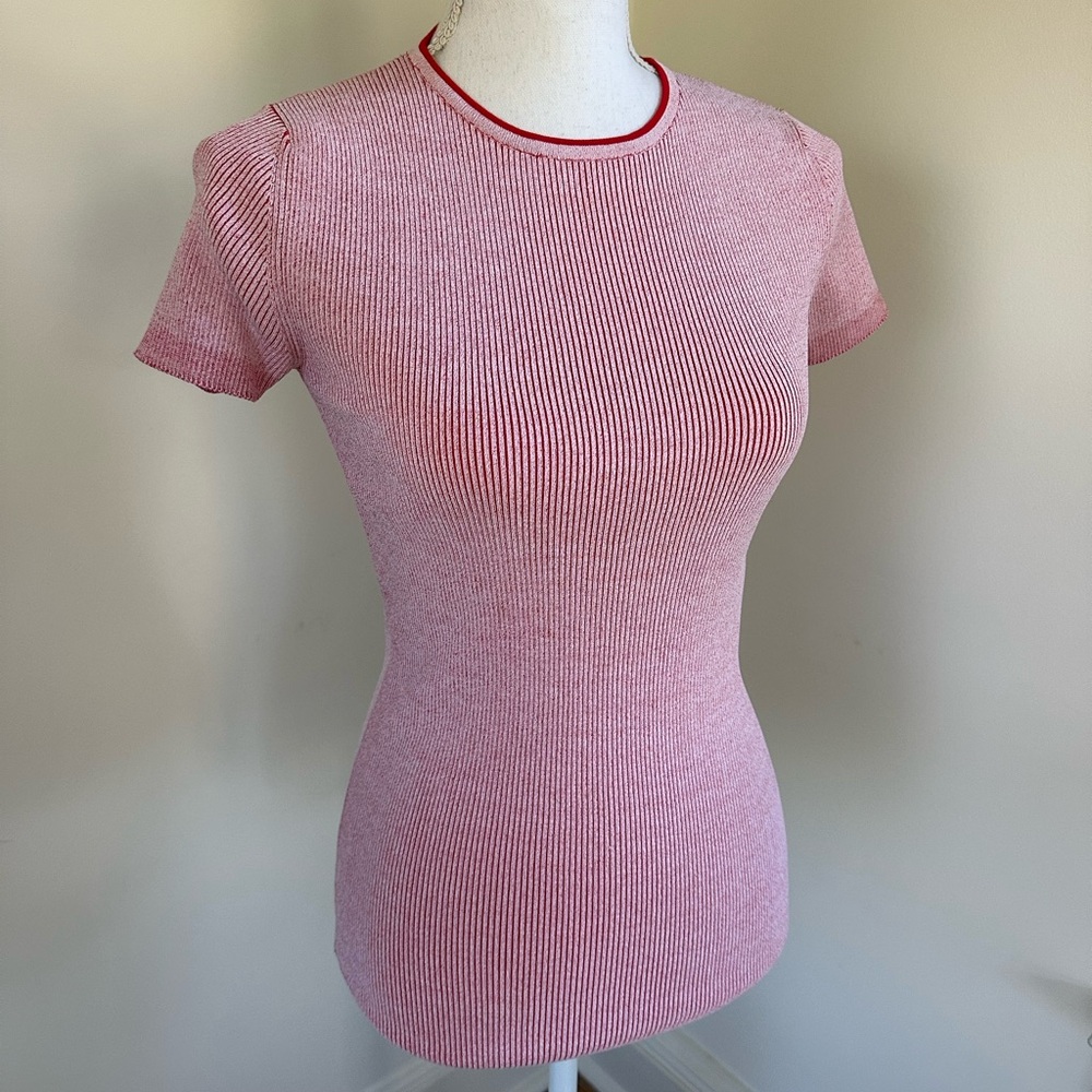 Stella McCartney Red Stretch Ribbed Knit Sweater Top size 42 Med